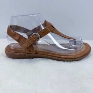 B.O.C. Born Concept Tan Leather T-Strap Flat Sandals Women’s Size 7
